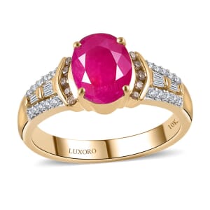 Luxoro 10K Yellow Gold Premium Royal Ruby, Natural Champagne and White Diamond Ring (Size 8.0) 2.85 ctw
