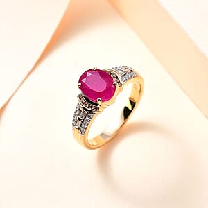 Luxoro 10K Yellow Gold Premium Royal Ruby, Natural Champagne and White Diamond Ring (Size 8.0) 2.85 ctw