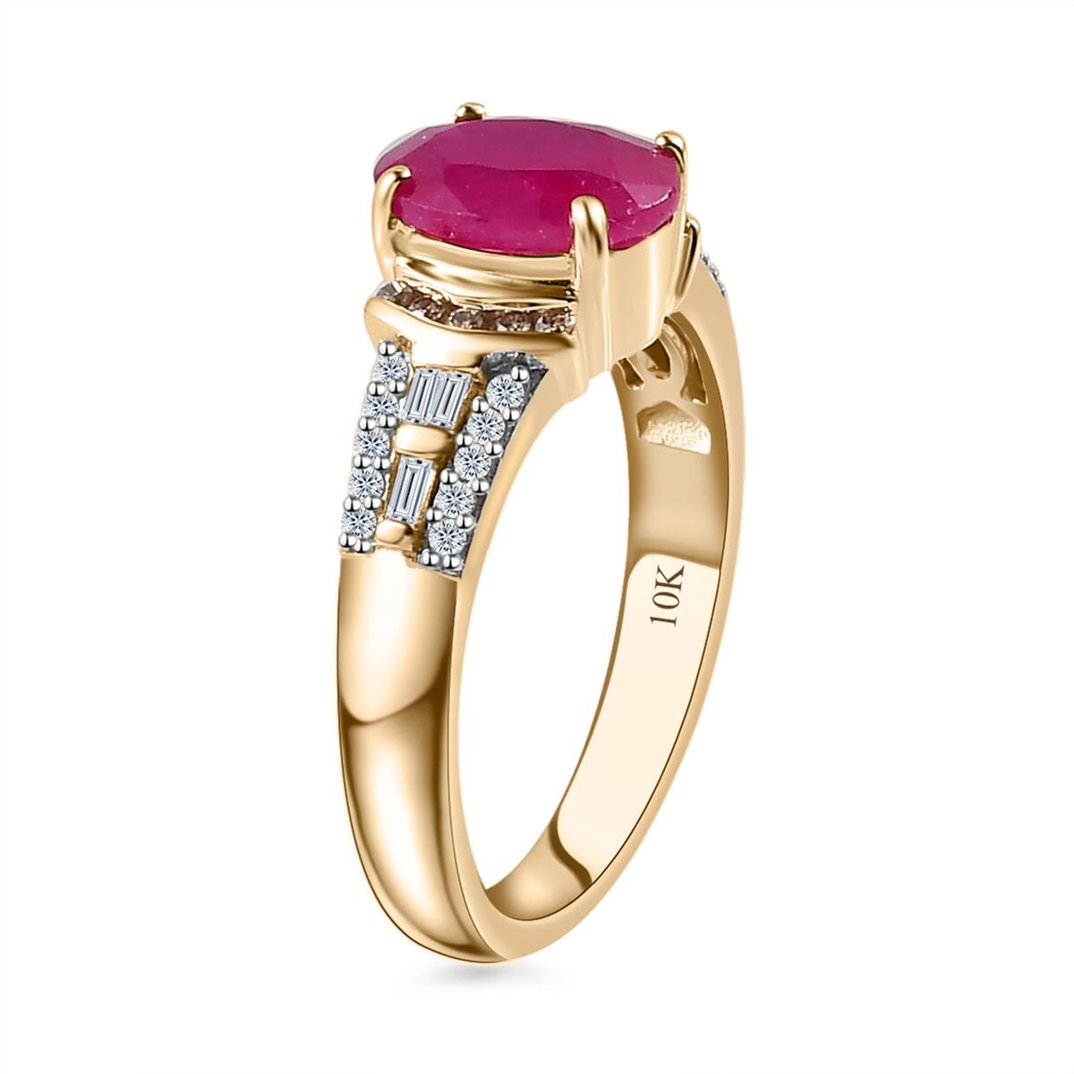Luxoro 10K Yellow Gold Premium Royal Ruby, Natural Champagne and White Diamond Ring (Size 8.0) 2.85 ctw image number 3