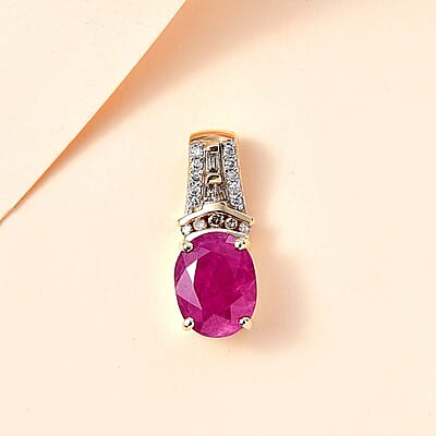 Luxoro 10K Yellow Gold Premium Royal Ruby and Natural Champagne and White Diamond Pendant without Chain 2.75 ctw