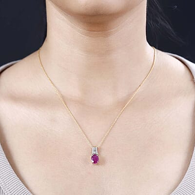 Luxoro 10K Yellow Gold Premium Royal Ruby and Natural Champagne and White Diamond Pendant without Chain 2.75 ctw