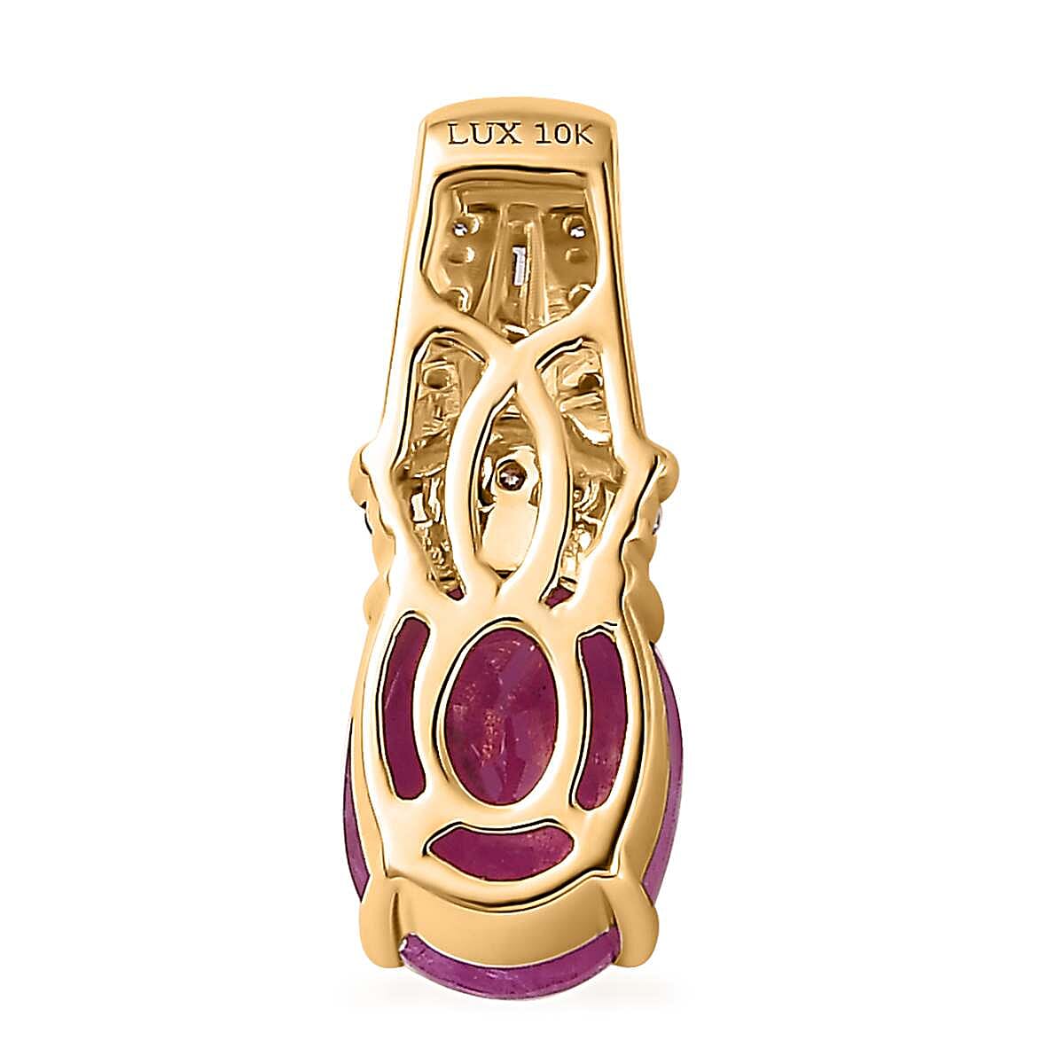 Luxoro 10K Yellow Gold Premium Royal Ruby and Natural Champagne and White Diamond Pendant without Chain 2.75 ctw