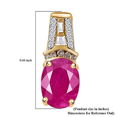 Luxoro 10K Yellow Gold Premium Royal Ruby and Natural Champagne and White Diamond Pendant without Chain 2.75 ctw