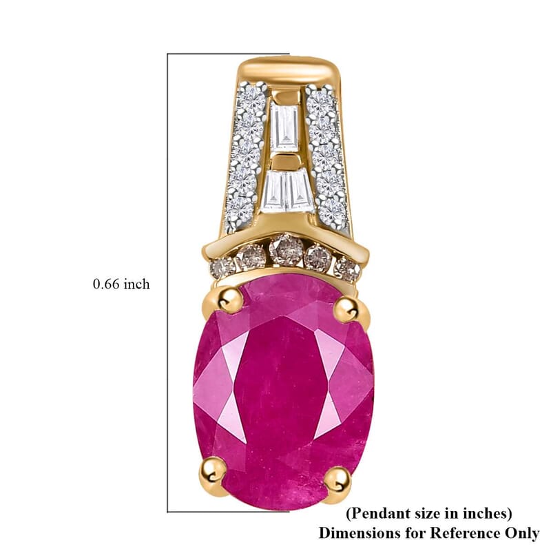 Luxoro 10K Yellow Gold Premium Royal Ruby and Natural Champagne and White Diamond Pendant without Chain 2.75 ctw