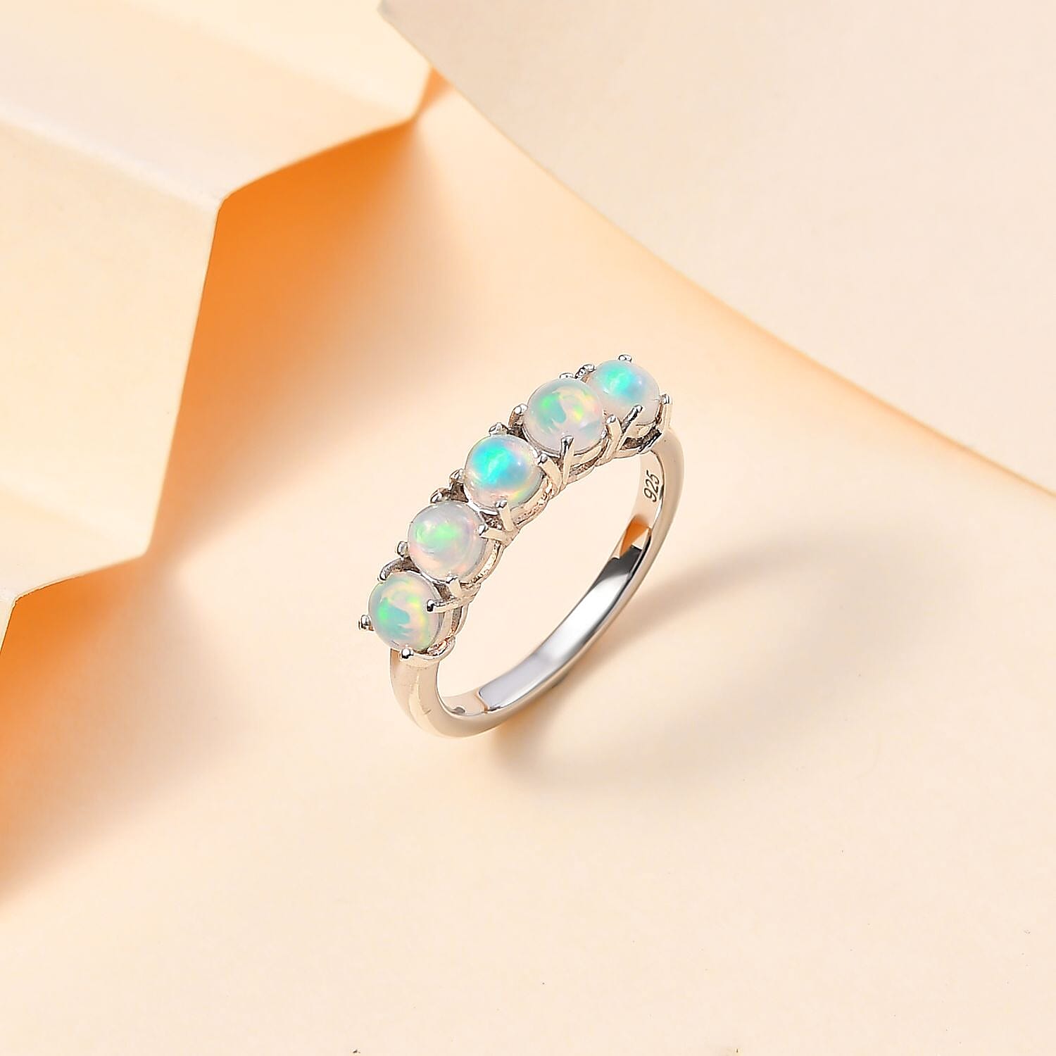 Ethiopian Welo Opal 0.83 ctw Ring in Platinum Over Sterling Silver (Size 11.5)