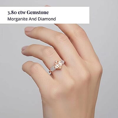Luxoro AAA Marropino Morganite and G-H I2 Diamond 3.80 ctw Ring in 10K Rose Gold (Size 10.0)