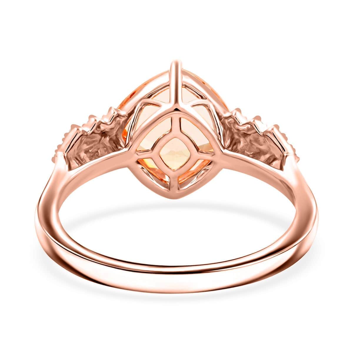 Luxoro 10K Rose Gold AAA Marropino Morganite and G-H I2 Diamond Ring (Size 10.0) 3.80 ctw image number 4