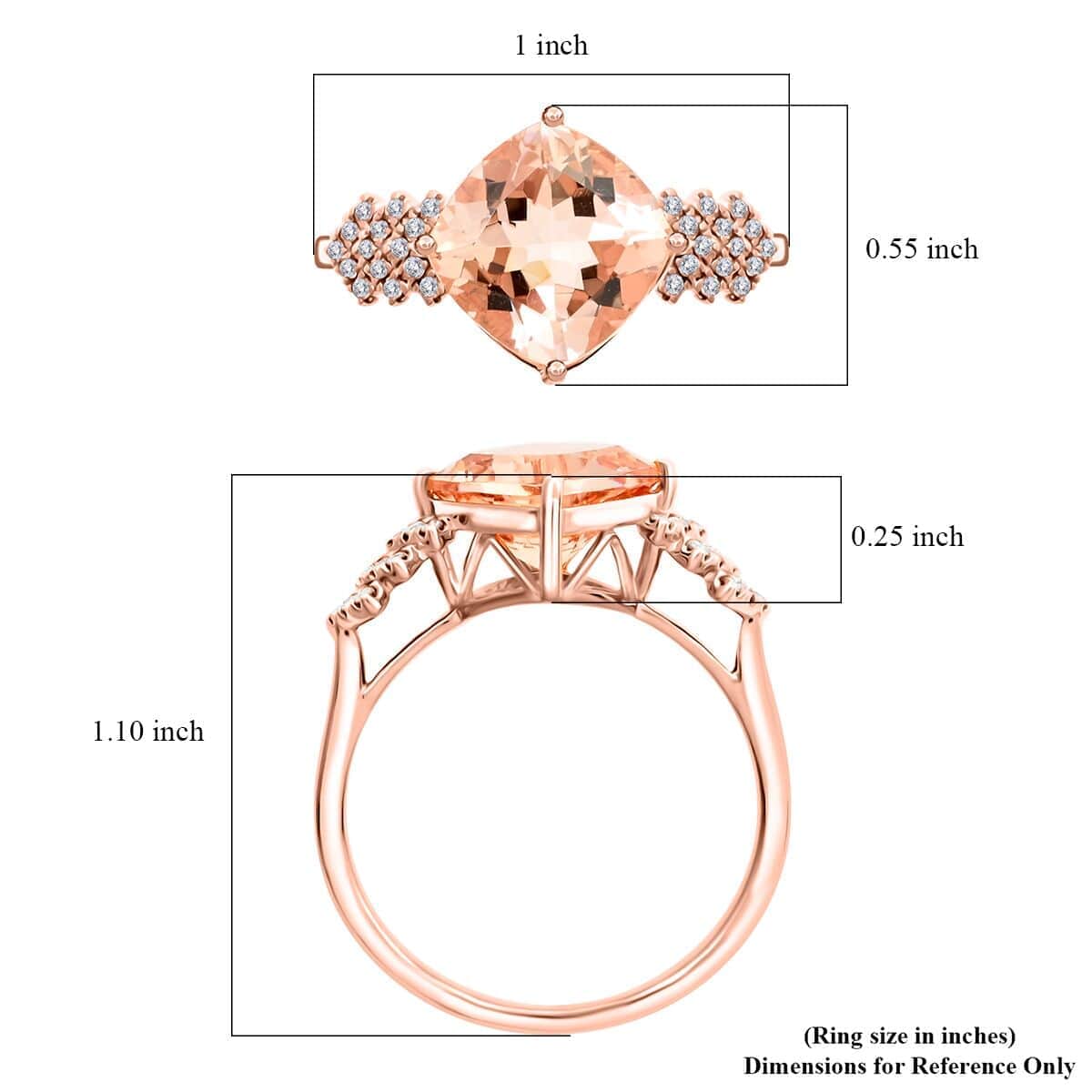 Luxoro 10K Rose Gold AAA Marropino Morganite and G-H I2 Diamond Ring (Size 10.0) 3.80 ctw image number 5