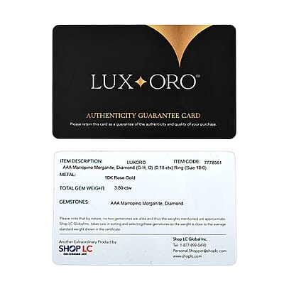 Certified & Appraised Luxoro AAA Marropino Morganite and G-H I2 Diamond 3.80 ctw Ring in 10K Rose Gold (Size 11.0)