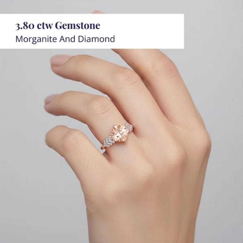 Luxoro AAA Marropino Morganite and G-H I2 Diamond 3.80 ctw Ring in 10K Rose Gold (Size 5.0)