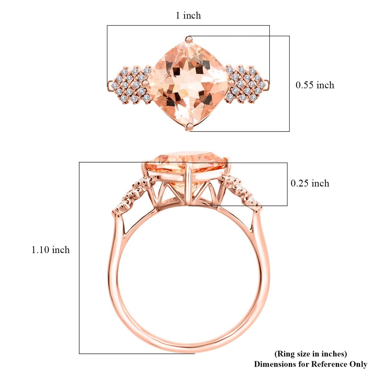 Certified & Appraised Luxoro AAA Marropino Morganite and G-H I2 Diamond 3.80 ctw Ring in 10K Rose Gold (Size 5.0) image number 5