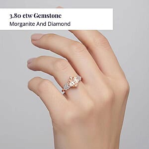 Certified & Appraised Luxoro AAA Marropino Morganite and G-H I2 Diamond 3.80 ctw Ring in 10K Rose Gold (Size 5.5)
