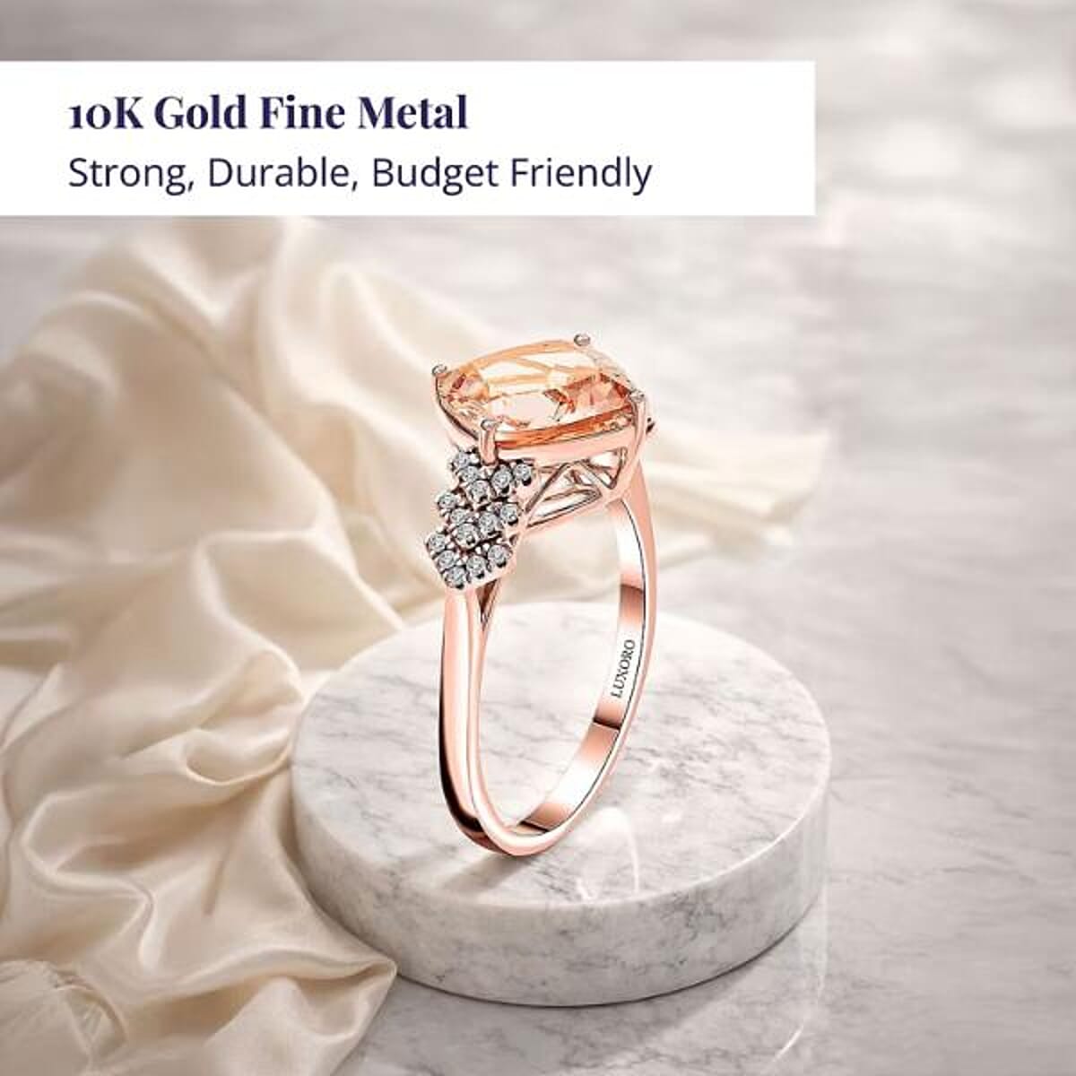 Certified & Appraised Luxoro AAA Marropino Morganite and G-H I2 Diamond 3.80 ctw Ring in 10K Rose Gold (Size 5.5) image number 2