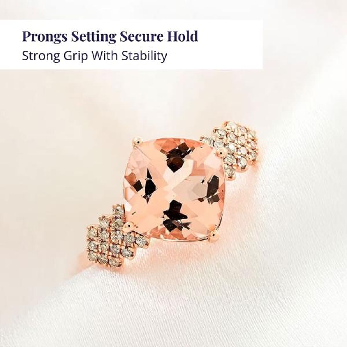 Certified & Appraised Luxoro AAA Marropino Morganite and G-H I2 Diamond 3.80 ctw Ring in 10K Rose Gold (Size 5.5) image number 3