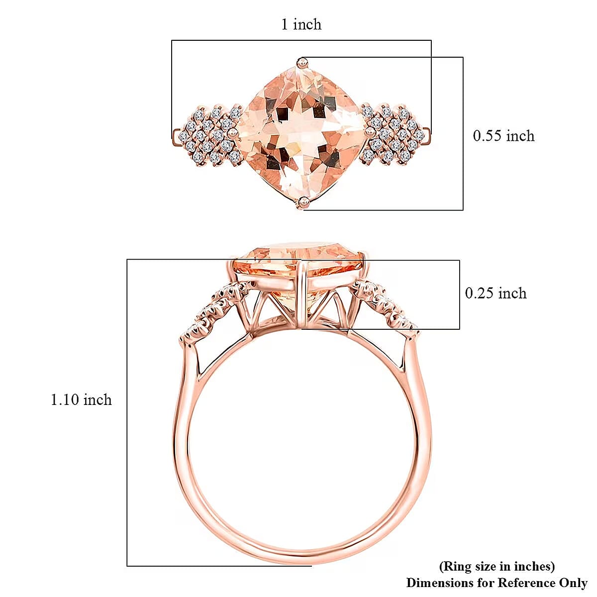 Certified & Appraised Luxoro AAA Marropino Morganite and G-H I2 Diamond 3.80 ctw Ring in 10K Rose Gold (Size 5.5) image number 5