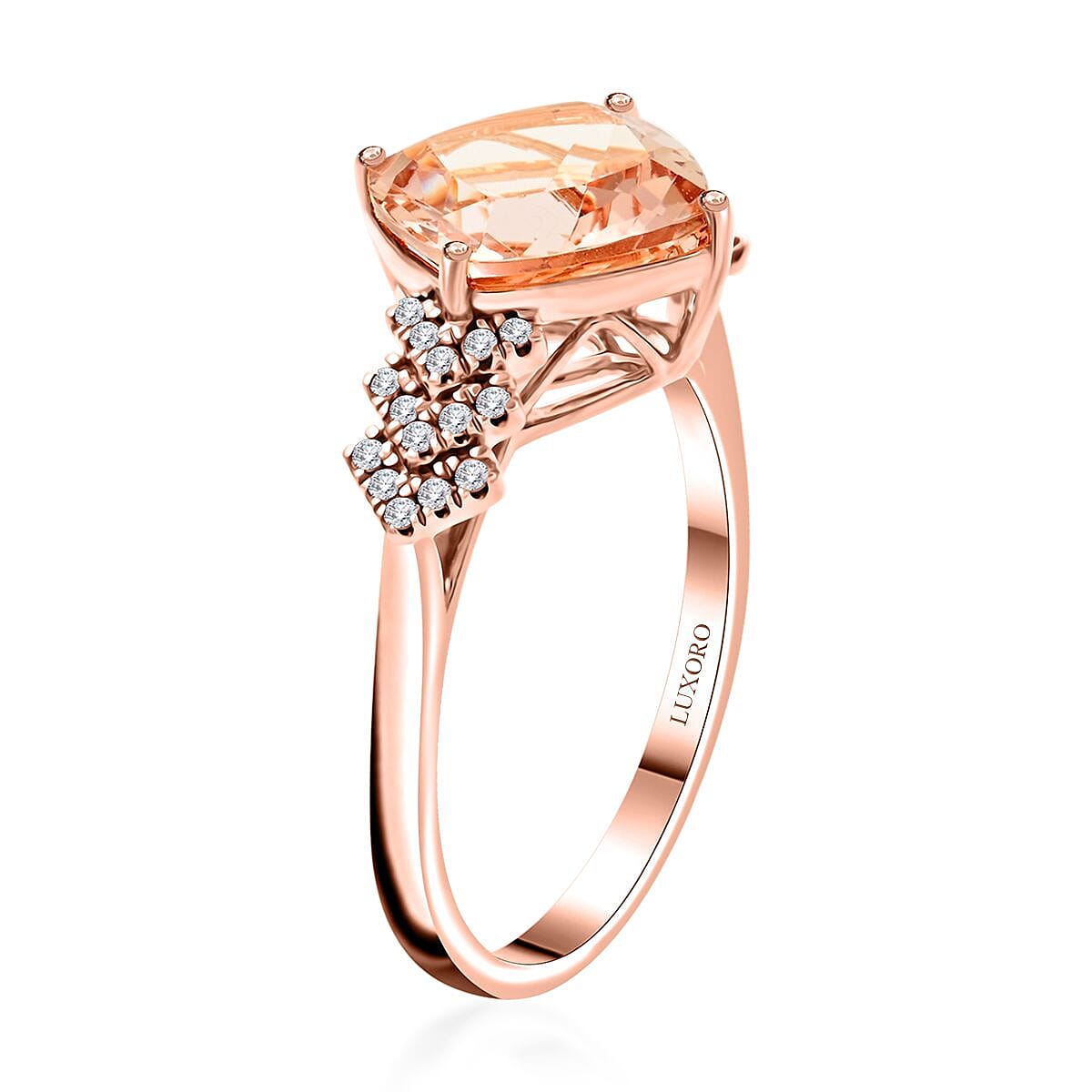 Certified & Appraised Luxoro AAA Marropino Morganite and G-H I2 Diamond 3.80 ctw Ring in 10K Rose Gold (Size 7.5) image number 3