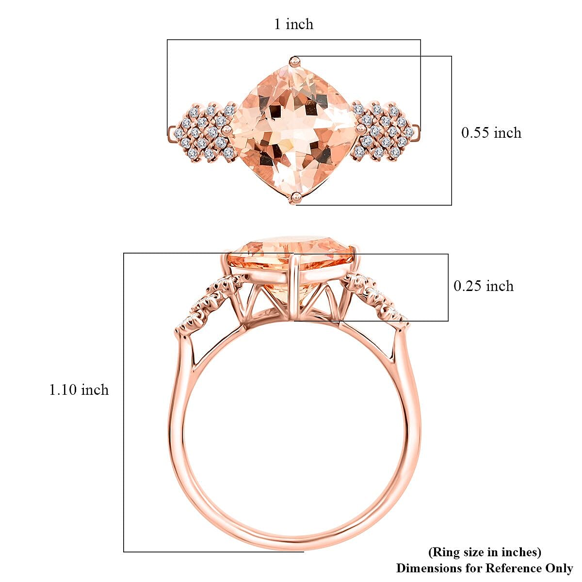 Certified & Appraised Luxoro AAA Marropino Morganite and G-H I2 Diamond 3.80 ctw Ring in 10K Rose Gold (Size 7.5) image number 5