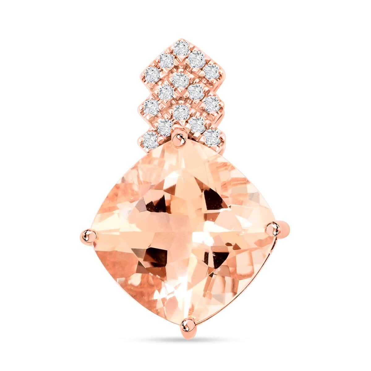 Luxoro 10K Rose Gold AAA Marropino Morganite and G-H I2 Diamond Pendant 3.70 ctw image number 0