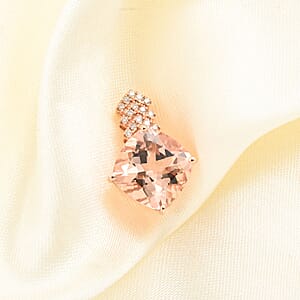 Luxoro 10K Rose Gold AAA Marropino Morganite and G-H I2 Diamond Pendant without Chain 3.70 ctw