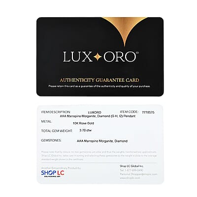 Luxoro 10K Rose Gold AAA Marropino Morganite and G-H I2 Diamond Pendant without Chain 3.70 ctw