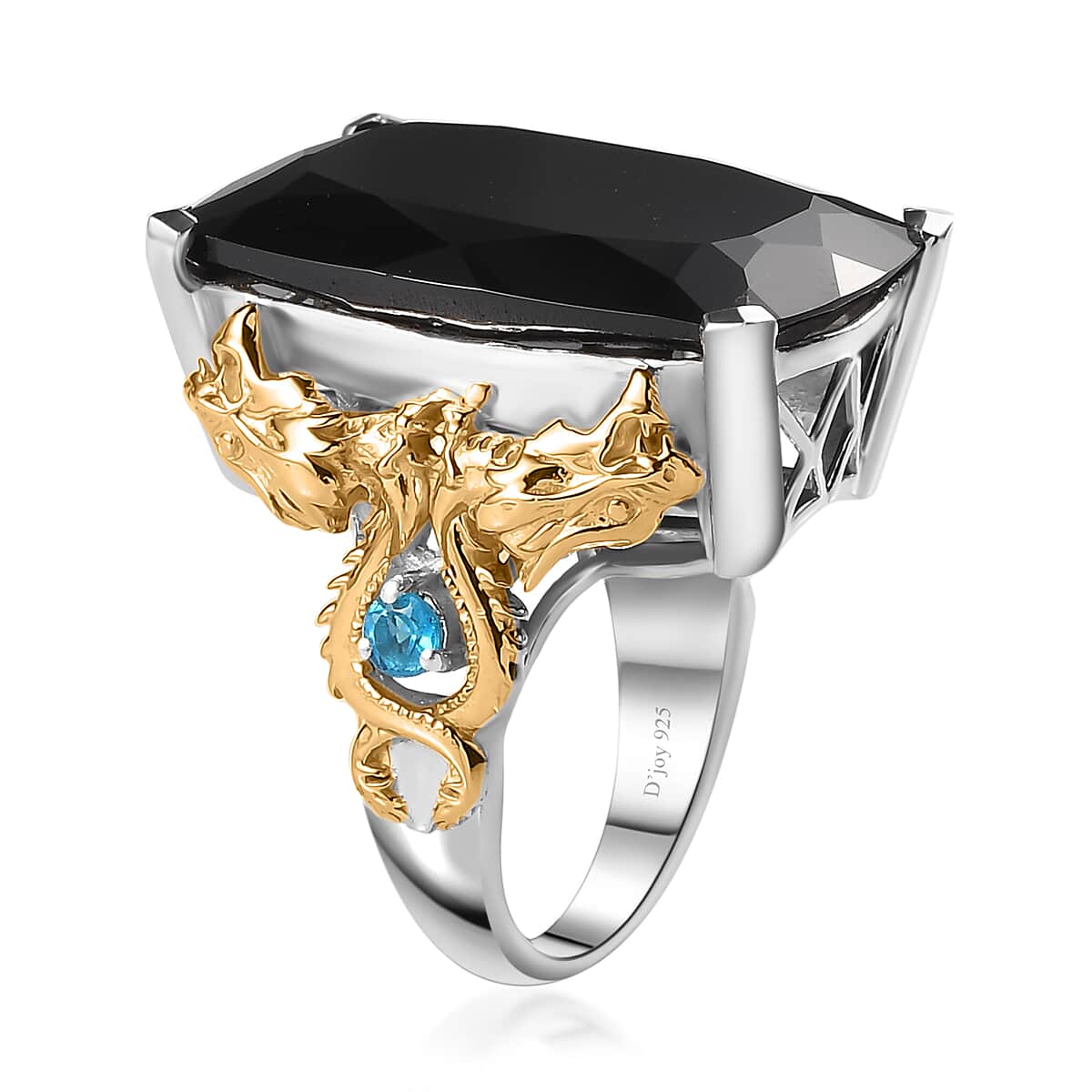 Epic Deal Thai Black Spinel (Cush 25x18 mm), Malgache Neon Apatite Dragon Ring in Vermeil YG and Rhodium Over Sterling Silver (Size 7.0) 36.40 ctw image number 3