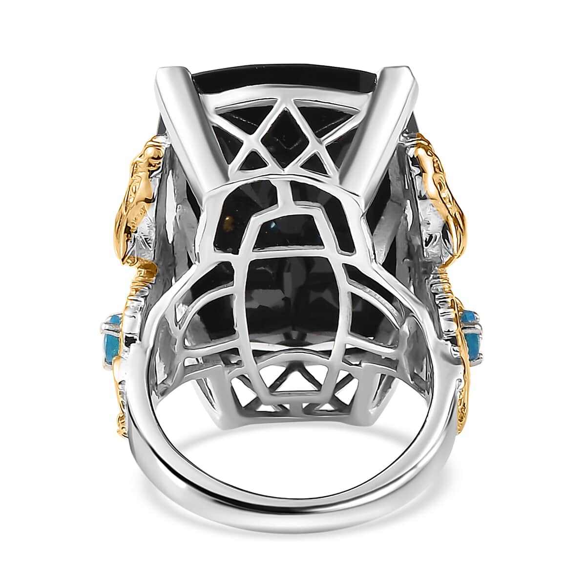 Epic Deal Thai Black Spinel (Cush 25x18 mm), Malgache Neon Apatite Dragon Ring in Vermeil YG and Rhodium Over Sterling Silver (Size 7.0) 36.40 ctw image number 4