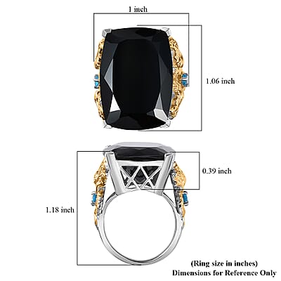 Thai Black Spinel, Malgache Neon Apatite Dragon Ring in Vermeil YG and Rhodium Over Sterling Silver (Size 10.0) 41.15 ctw