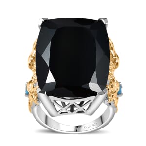 Thai Black Spinel, Malgache Neon Apatite Dragon Ring in Vermeil YG and Rhodium Over Sterling Silver (Size 8.0) 41.15 ctw