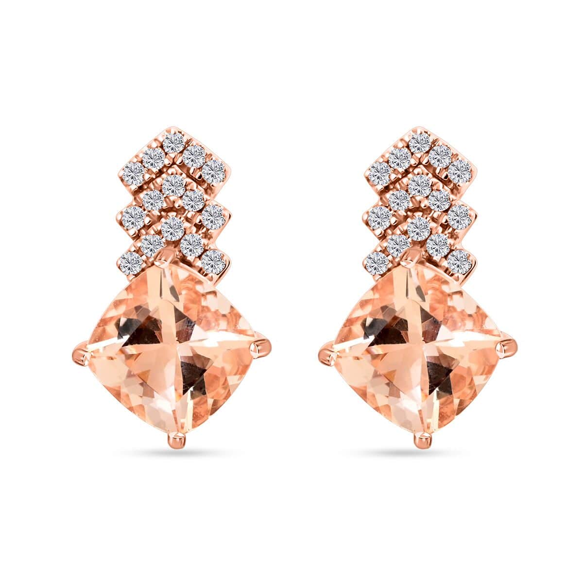 Certified & Appraised Luxoro 10K Rose Gold AAA Marropino Morganite and G-H I2 Diamond Earrings 2.70 ctw image number 0