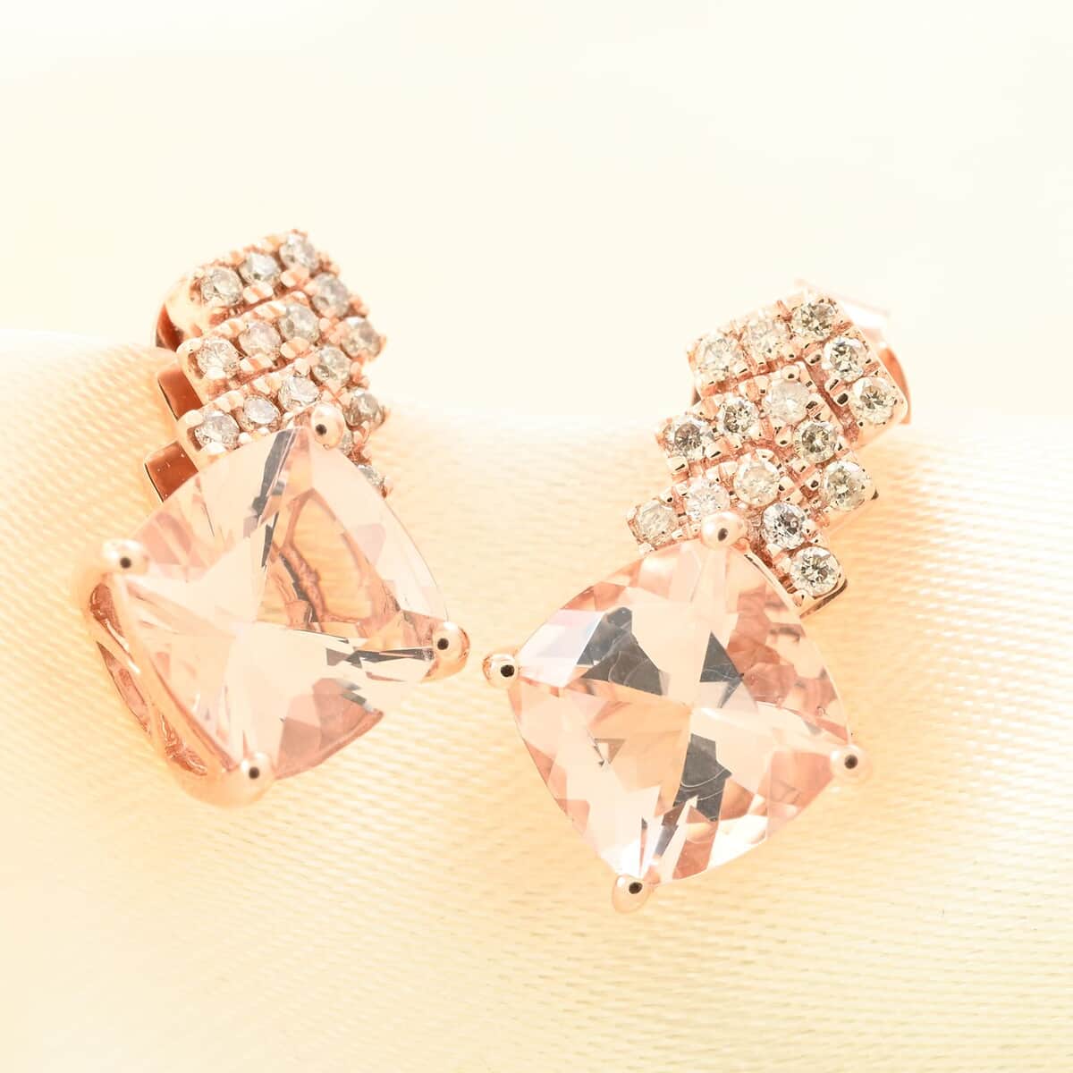 Certified & Appraised Luxoro 10K Rose Gold AAA Marropino Morganite and G-H I2 Diamond Earrings 2.70 ctw image number 1