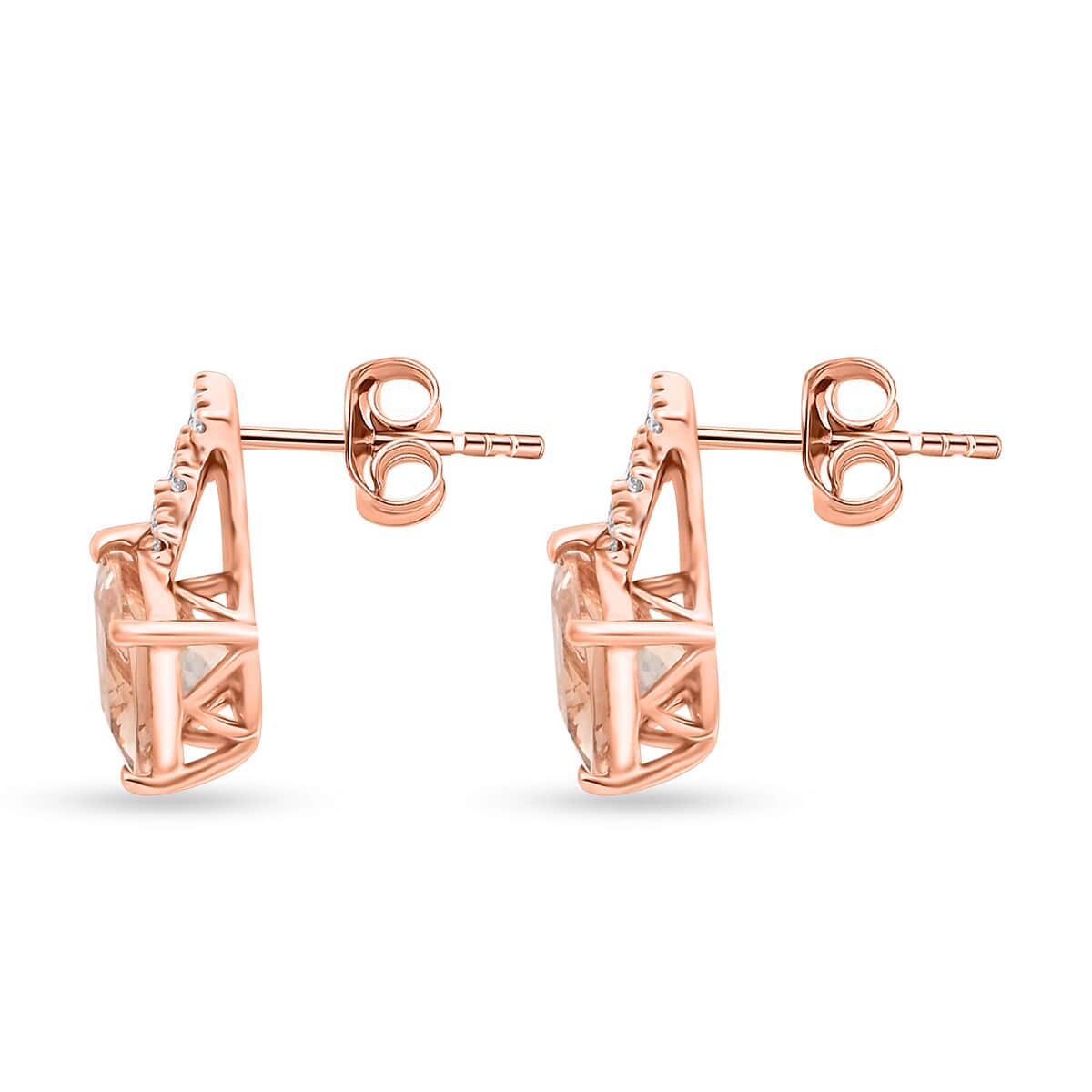 Certified & Appraised Luxoro 10K Rose Gold AAA Marropino Morganite and G-H I2 Diamond Earrings 2.70 ctw image number 3