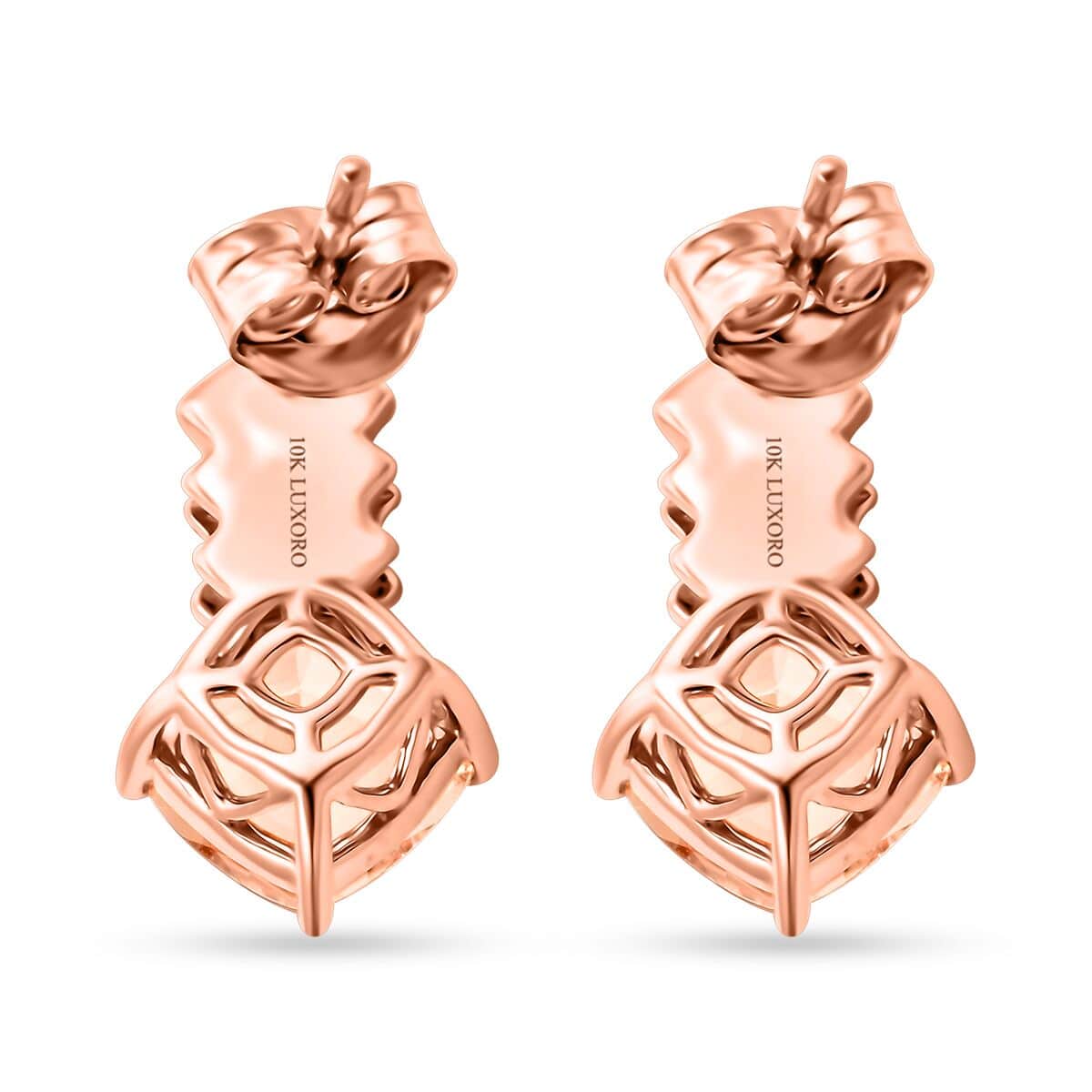 Certified & Appraised Luxoro 10K Rose Gold AAA Marropino Morganite and G-H I2 Diamond Earrings 2.70 ctw image number 4