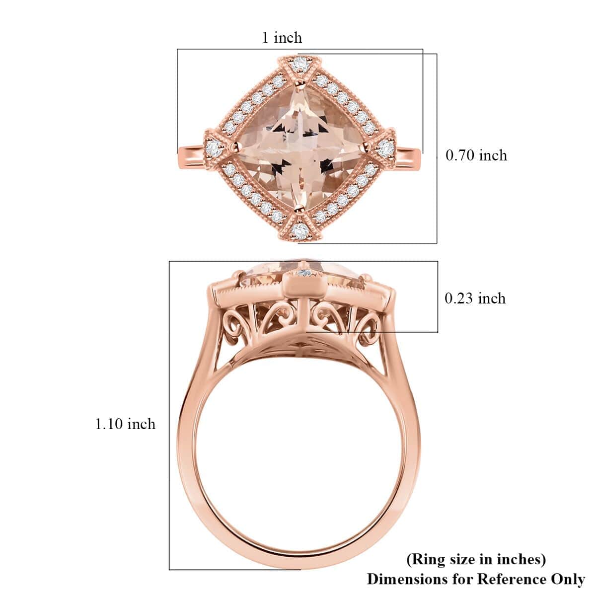 Certified & Appraised Luxoro AAA Marropino Morganite and G-H I2 Diamond 2.95 ctw Ring in 10K Rose Gold (Size 10.0) image number 5