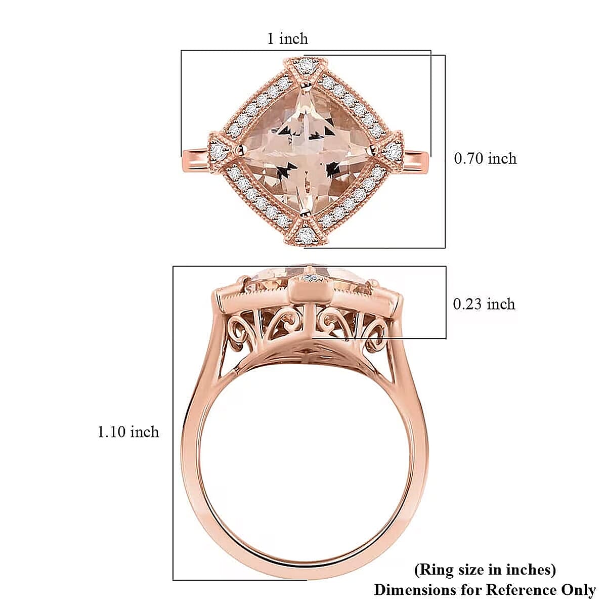 Certified & Appraised Luxoro AAA Marropino Morganite and G-H I2 Diamond 2.95 ctw Ring in 10K Rose Gold (Size 11.0) image number 5