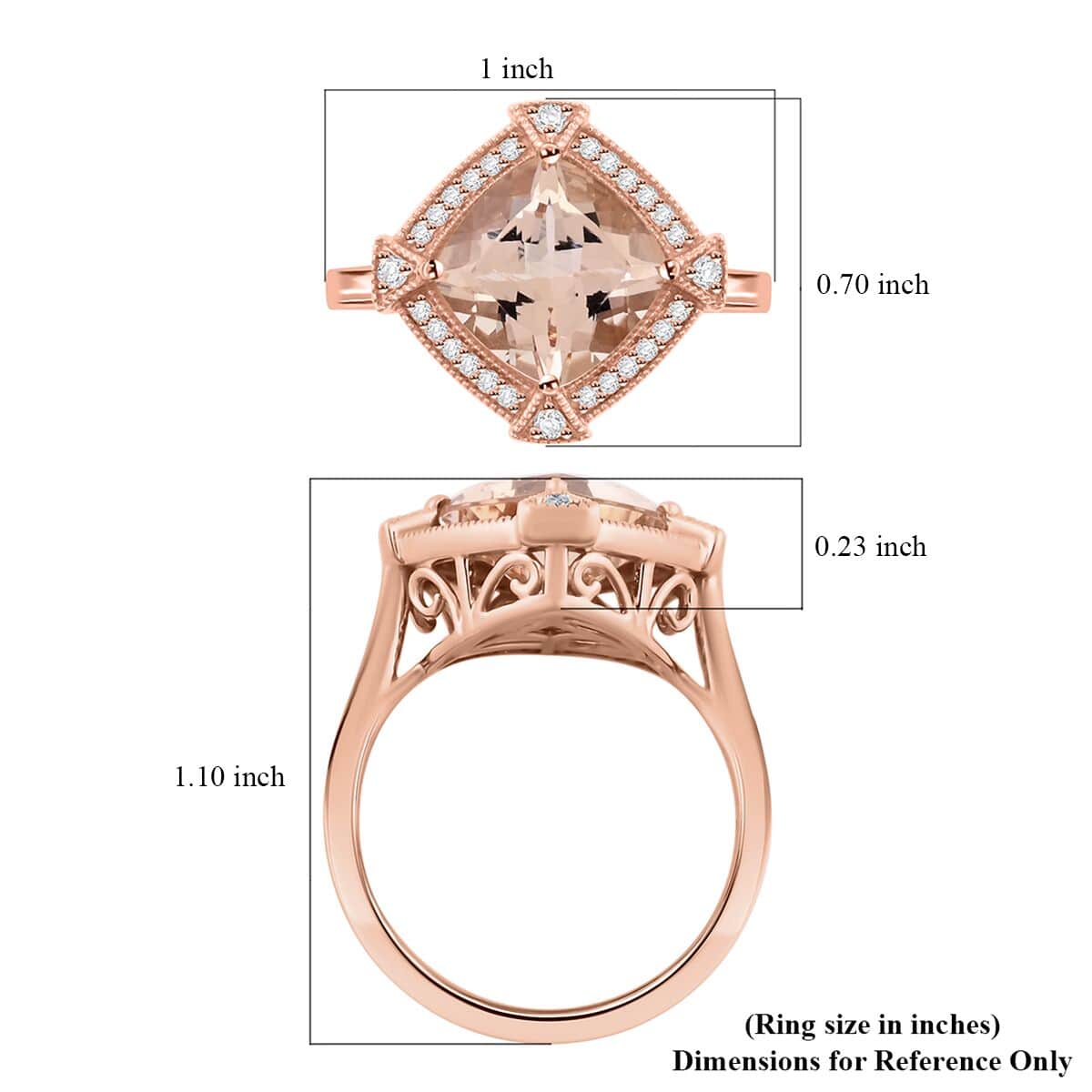 Certified & Appraised Luxoro AAA Marropino Morganite and G-H I2 Diamond 2.95 ctw Ring in 10K Rose Gold (Size 6.0) image number 5