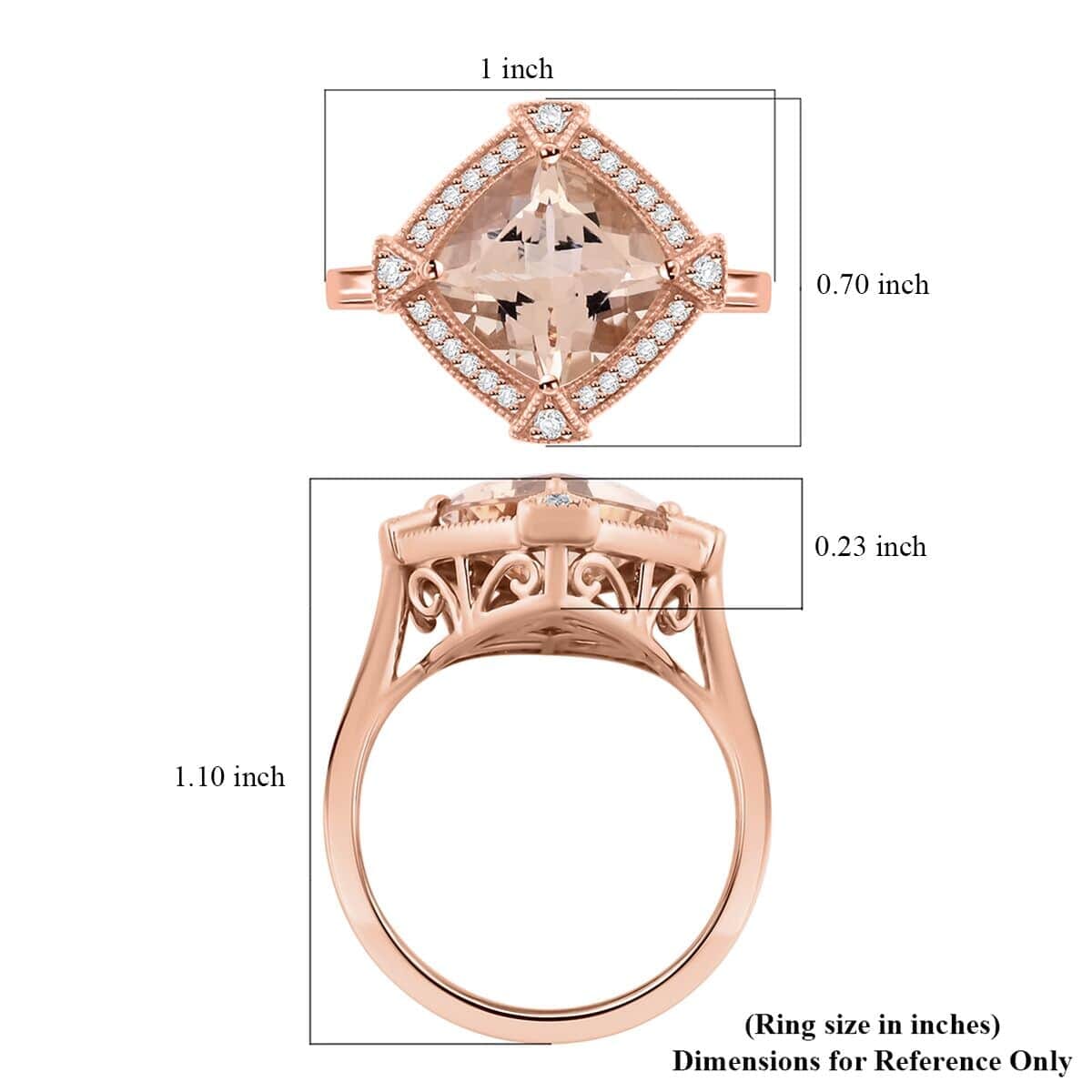 Certified & Appraised Luxoro AAA Marropino Morganite and G-H I2 Diamond 2.95 ctw Ring in 10K Rose Gold (Size 9.5) image number 5