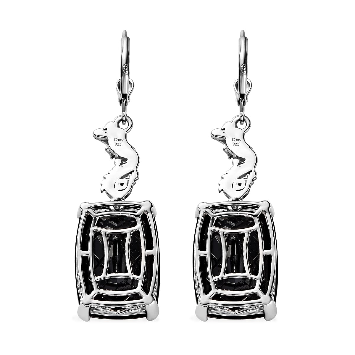 Thai Black Spinel and Malgache Neon Apatite Dragon Lever Back Earrings in Vermeil Yellow Gold and Rhodium Over Sterling Silver 45.40 ctw
