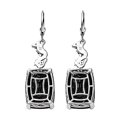 Thai Black Spinel and Malgache Neon Apatite Dragon Lever Back Earrings in Vermeil Yellow Gold and Rhodium Over Sterling Silver 45.40 ctw
