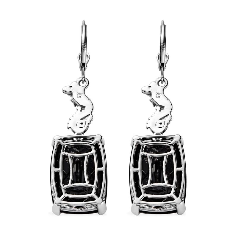 Thai Black Spinel and Malgache Neon Apatite Dragon Lever Back Earrings in Vermeil Yellow Gold and Rhodium Over Sterling Silver 45.40 ctw