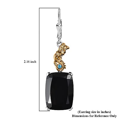 Thai Black Spinel and Malgache Neon Apatite Dragon Lever Back Earrings in Vermeil Yellow Gold and Rhodium Over Sterling Silver 45.40 ctw