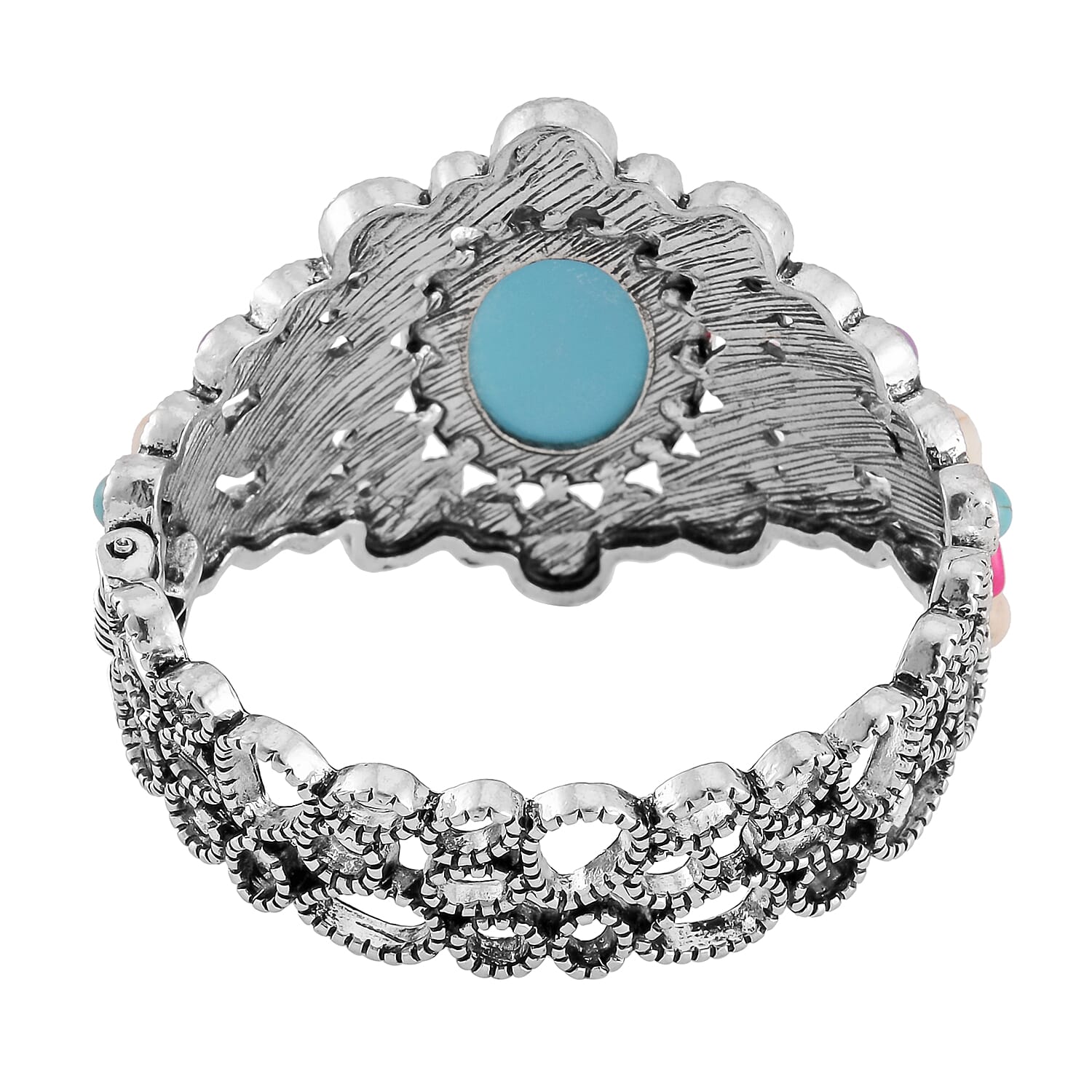 Cameo and Multi Color Howlite Bangle Bracelet in Silvertone (7.0 In) 26.00 ctw