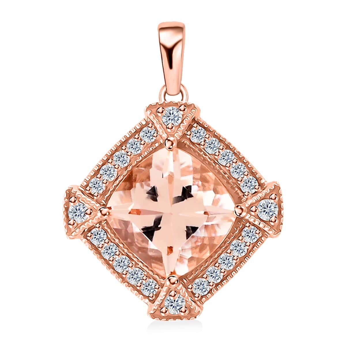 Ankur Treasure Chest Certified & Appraised Luxoro 10K Rose Gold AAA Marropino Morganite and G-H I2 Diamond Pendant 2.95 ctw image number 0