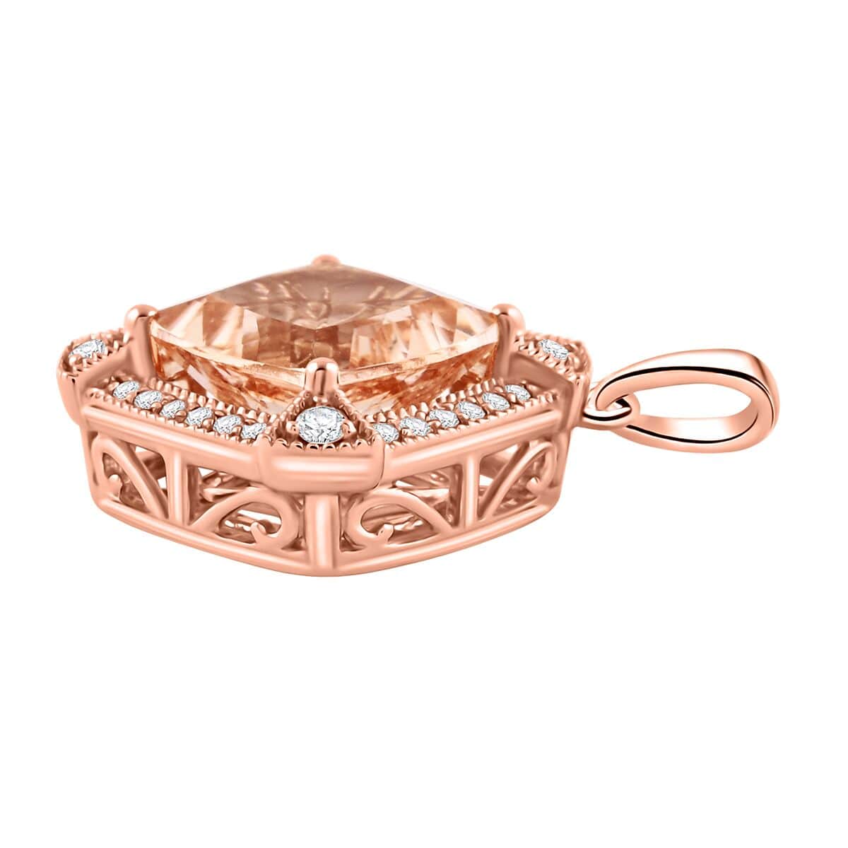 Ankur Treasure Chest Certified & Appraised Luxoro 10K Rose Gold AAA Marropino Morganite and G-H I2 Diamond Pendant 2.95 ctw image number 3