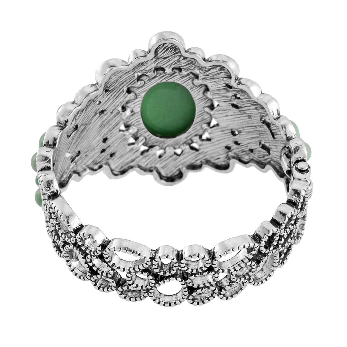 Cameo and Green Howlite Bangle Bracelet in Silvertone (7.0 In) 26.00 ctw image number 3