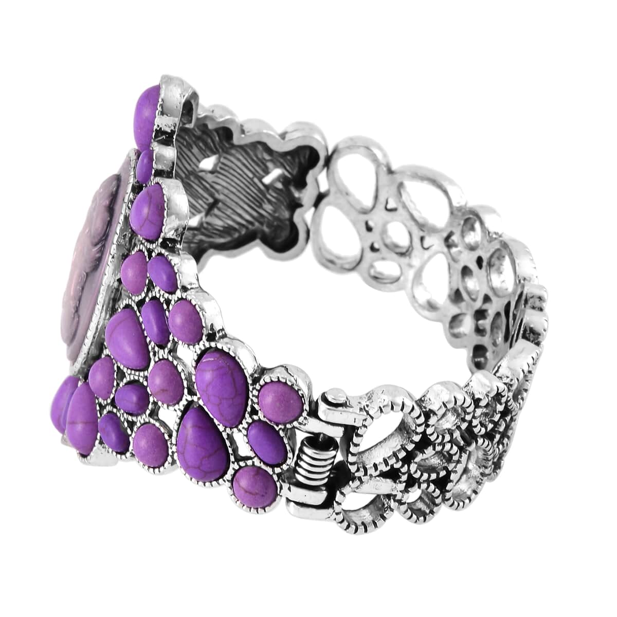 Cameo and Purple Howlite Bangle Bracelet in Silvertone (7.0 In) 26.00 ctw image number 2