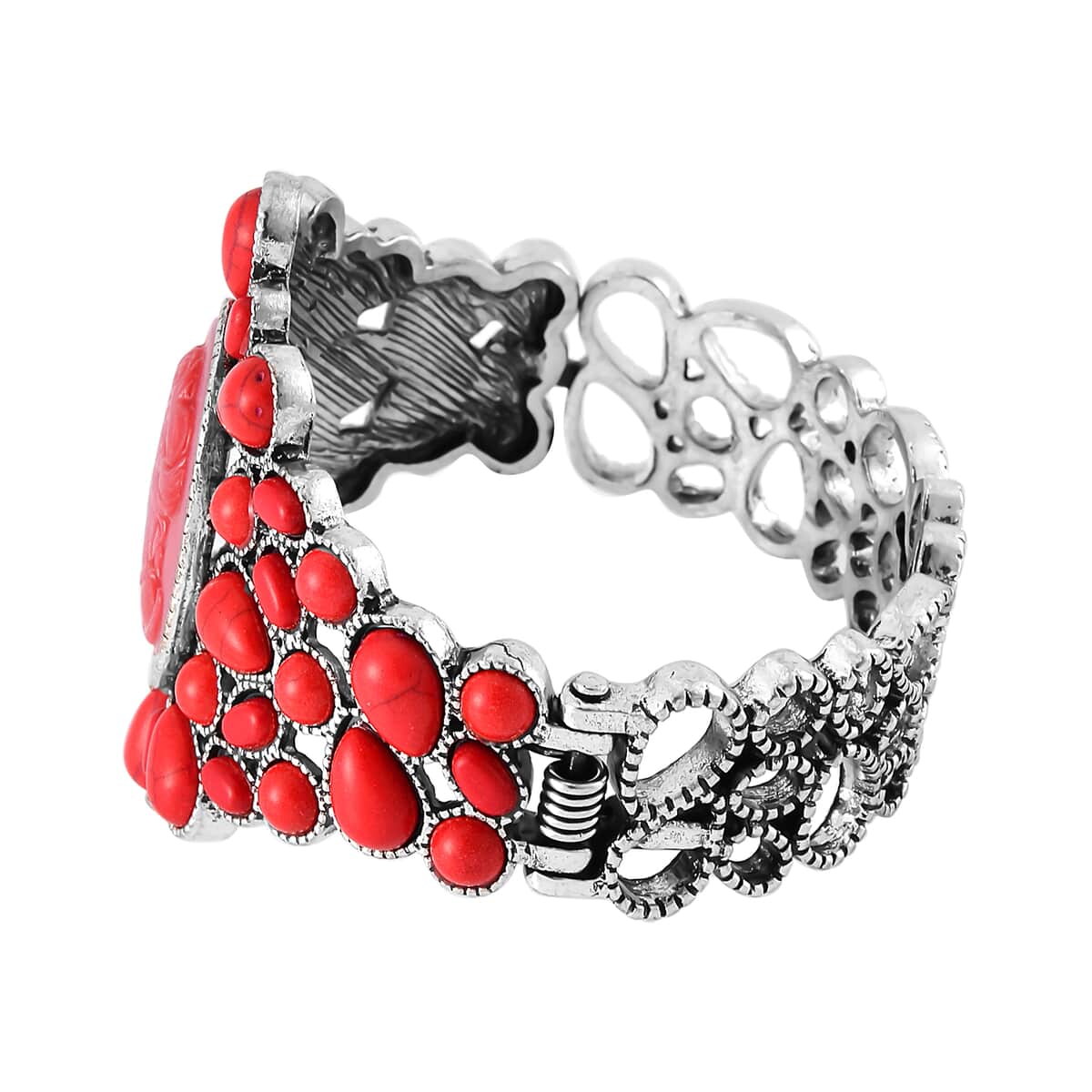 Cameo and Red Howlite Bangle Bracelet in Silvertone (7.0 In) 26.00 ctw image number 2