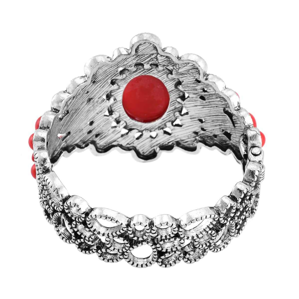 Cameo and Red Howlite Bangle Bracelet in Silvertone (7.0 In) 26.00 ctw image number 3