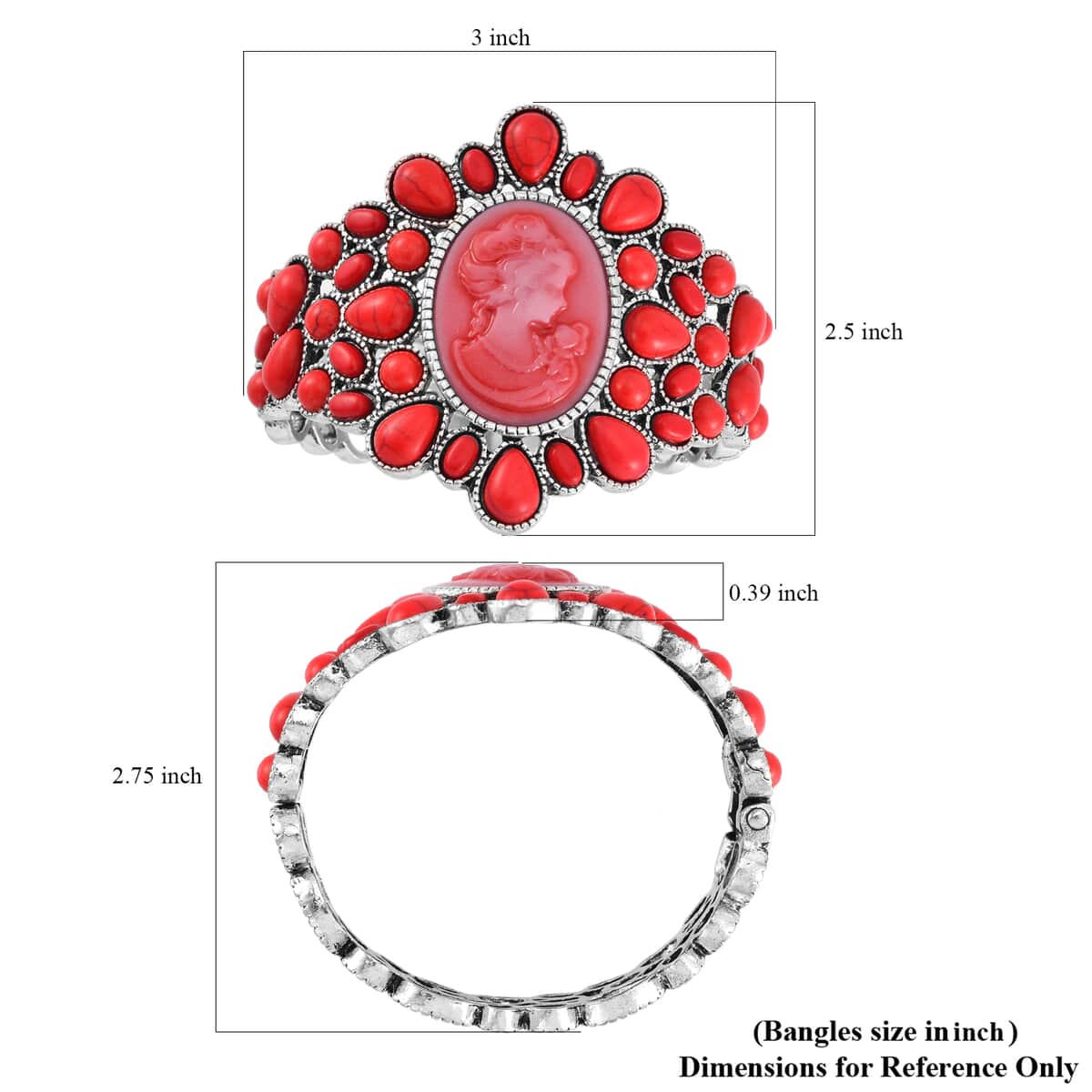 Cameo and Red Howlite Bangle Bracelet in Silvertone (7.0 In) 26.00 ctw image number 4