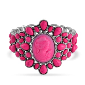 Cameo and Fuchsia Howlite Bangle Bracelet in Silvertone (7.0 In) 26.00 ctw