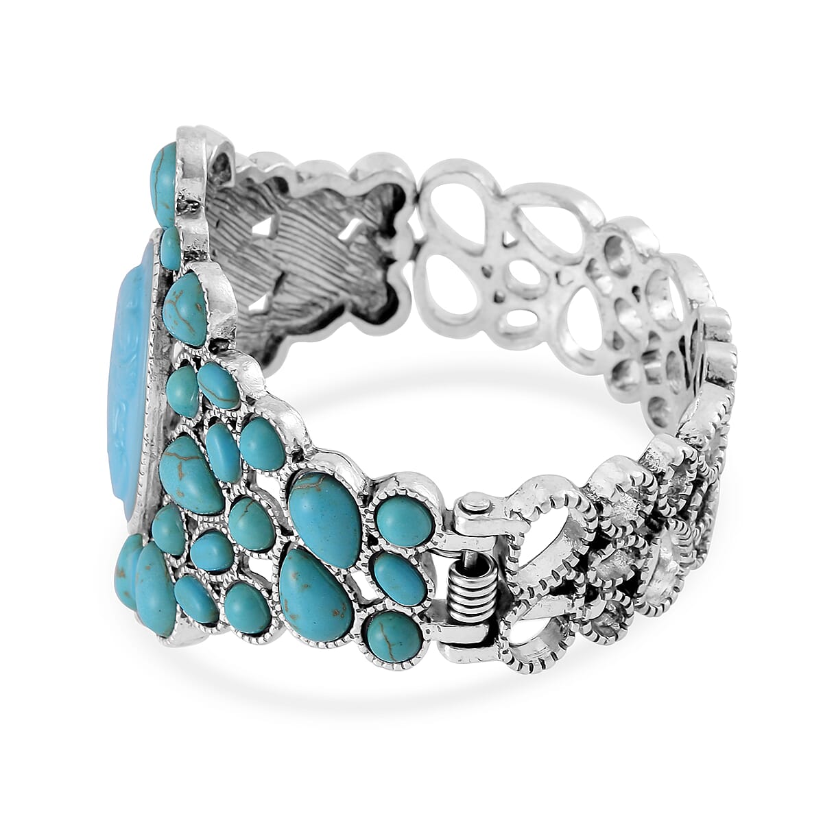 Cameo and Sleeping Beauty Color Howlite Bangle Bracelet in Silvertone (7.0 In) 26.00 ctw image number 2